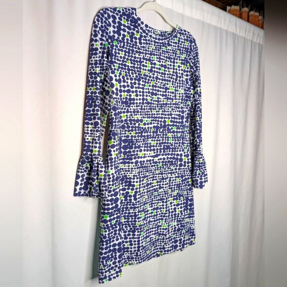IBKUL Navy Green Polka Dot Ruffle Sleeve Cuff SPF 50 Athletic Shift Dress Small - Picture 3 of 7